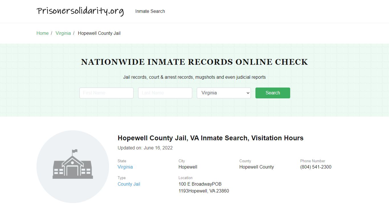Hopewell County Jail, VA Inmate Search, Visitation Hours